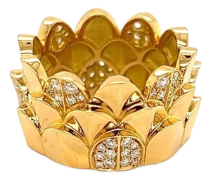 Fred of Paris Une ile D'or Diamond 18k Yellow Gold Crown Band Ring - Size 6.25