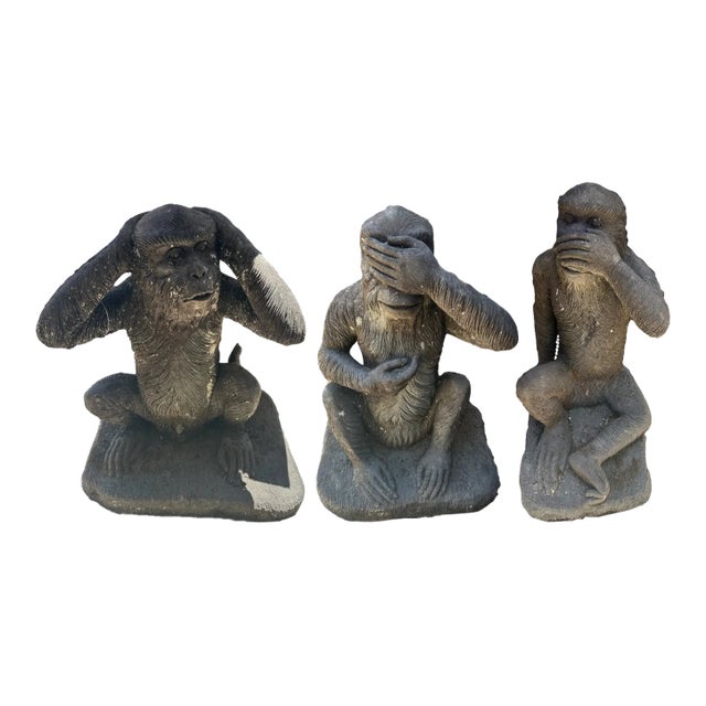 Balinese Large Scale "Three Wise Monkeys" Garden Sculptures - Set of 3 For Sale