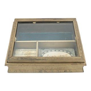 Antique French Golden Gilt Wooden Keepsake Box With Glass Lid For Sale