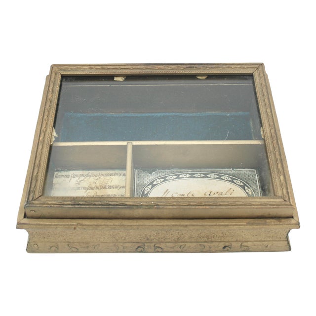 Antique French Golden Gilt Wooden Keepsake Box With Glass Lid For Sale