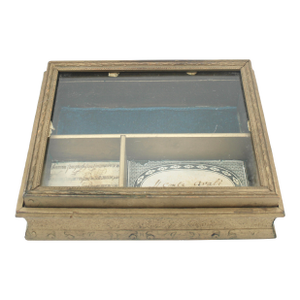 Antique French Golden Gilt Wooden Keepsake Box With Glass Lid