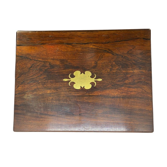 English Antique Rosewood Travel Box With Brass Inlay, Complete With All Interior Items For Sale - Image 3 of 8