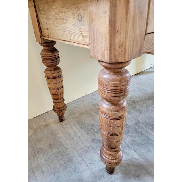 Yellow Antique Pine Console Table With 3 Drawers and Glass Knobs From England - Circa 1870 For Sale - Image 8 of 11