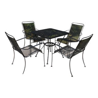 Mid-Century Style Outdoor Square Table & 4 Chairs For Sale