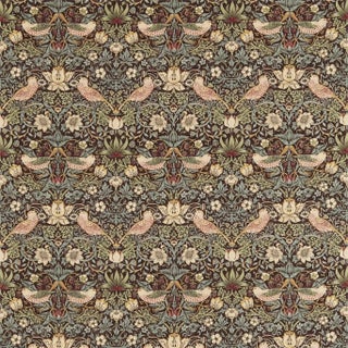 Morris & Co Strawberry Thief Fabric in Chocolate/Slate For Sale