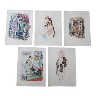 Authentic Vintage Mid 20th C. Ltd. Ed. Andre Dignimont Parisian Scenes & Nudes Lithographs - Set of 5 For Sale