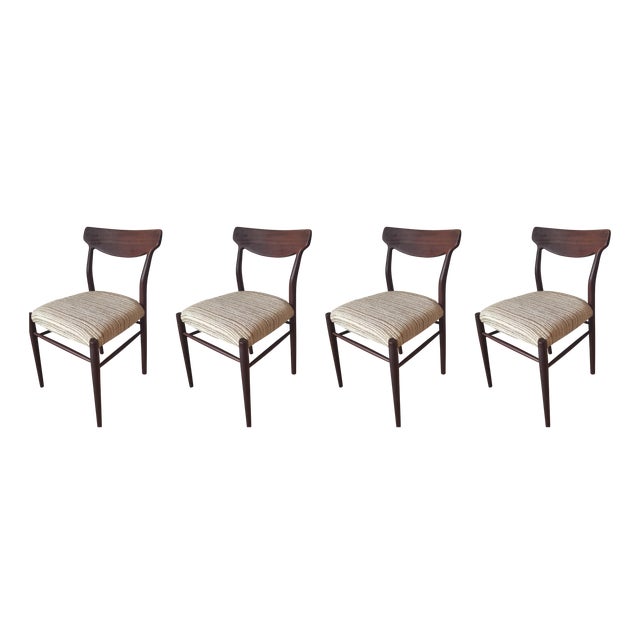 Mid-Century Wooden Dining Chairs with Wool Upholstery from Lübke, 1960s, Set of 4 For Sale