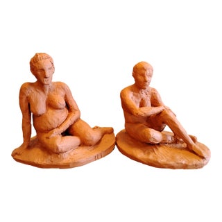 1970s Signed Sienna Terracotta Maternity Sculpture Pair • Chronological Pregnancy Set For Sale
