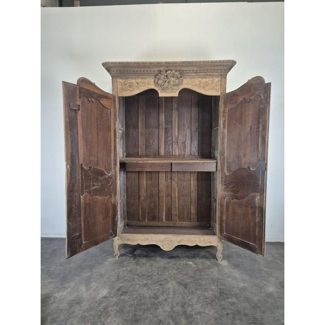 Norman Wedding Armoire in Stripped Oak with Dove-Adorned Pediment For Sale - Image 11 of 12