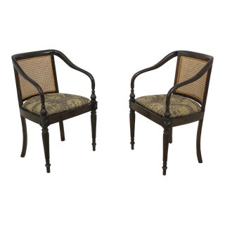 Pair English Regency Style Cane Back Vintage Armchairs For Sale