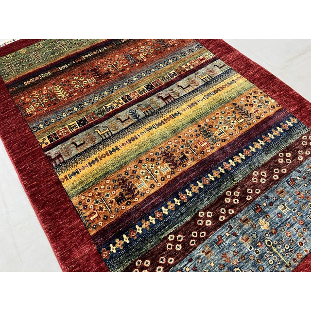 Red Khorjin Saddlebag Design Rug With Animal Motifs, 4'2" X 6' For Sale - Image 9 of 14