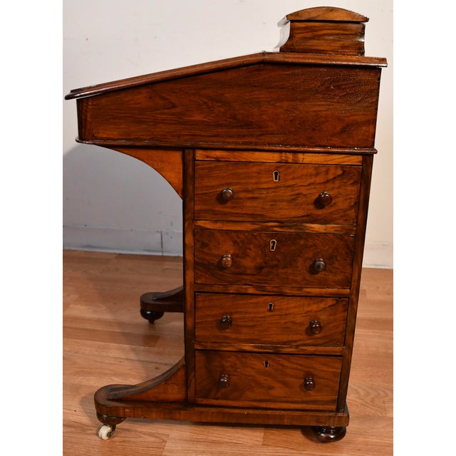 Brown Rare 1870s Antique Victorian Burl Walnut & Leather Surface Davenport Writing Desk For Sale - Image 8 of 18