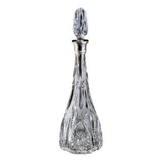 Cut Crystal Decanter with Silver-Mounted Collar, 1920s For Sale