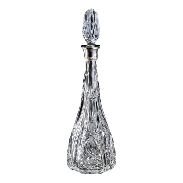 Cut Crystal Decanter with Silver-Mounted Collar, 1920s For Sale