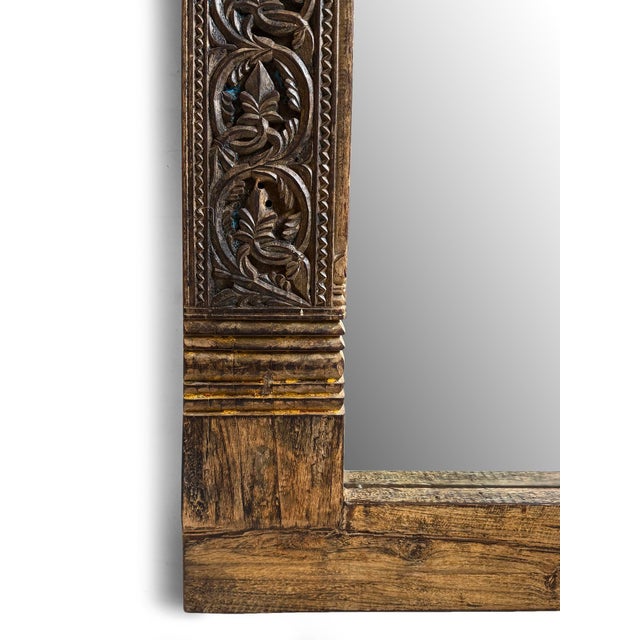 Original Vintage Indian Carved Full Length Mirror For Sale In Los Angeles - Image 6 of 9