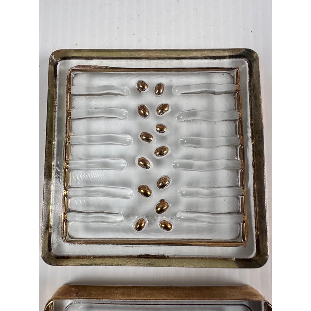 Hollywood Regency 1960s Smeyers Art Glass Coasters With Wooden Holder, Hollywood Regency Barware – Set of 6 For Sale - Image 3 of 12