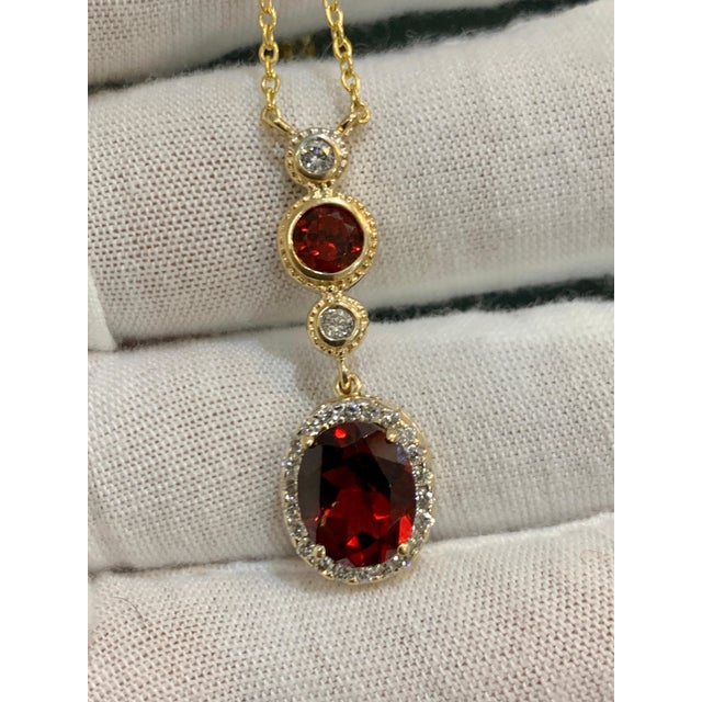 6 Carat Oval Shape Garnet and 0.6 Carat Diamond Necklace in 14 Karat Yellow Gold For Sale - Image 4 of 18