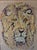 A striking vintage handmade lion needlepoint from the 1960s, featuring a richly textured composition rendered in layered...