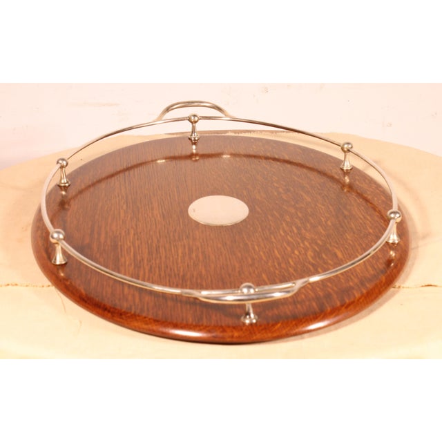 Silver-Plated Metal and Oak Tray, 19th Century For Sale - Image 6 of 11