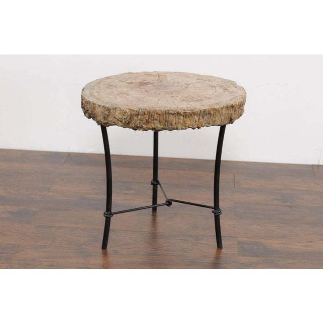 Antique French 1920s Faux-Bois Stone Round Side Table on Custom-Made Iron Base For Sale - Image 10 of 10