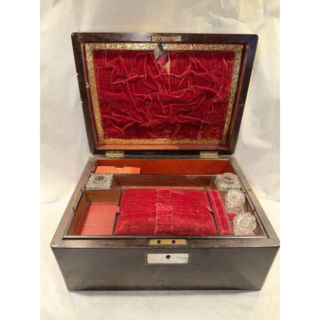 19th Century English Writing or Sewing Box With Pearl Inlay & Hidden Compartment For Sale In Los Angeles - Image 6 of 13