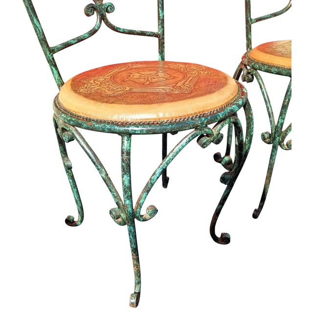 Exceptional Pair of Elegant Iron and Leather Brutalist 1970s French Chairs With Enduring Strength. For Sale - Image 4 of 12