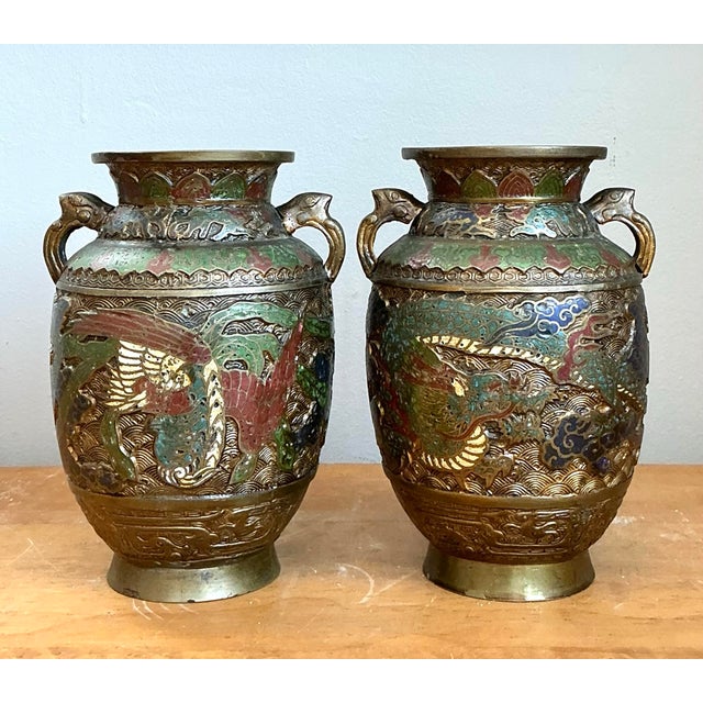 Vintage Asian Cloisonné Urns - A Pair For Sale - Image 10 of 12