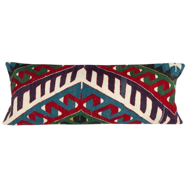 Traditional 12"x35" SET OF 2 - Hand-Woven Kilim Cushion Covers. Vintage Lumbar Pillow Covers For Sale - Image 3 of 4
