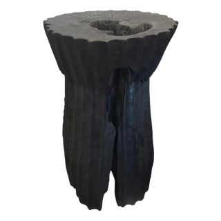 Andrianna Shamaris Charred Minimalist Teak Wood Pedestal or Side Table For Sale