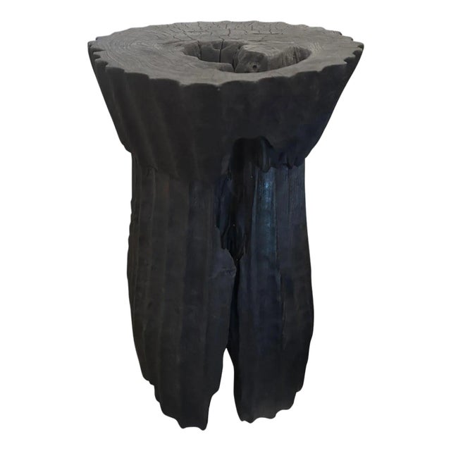 Andrianna Shamaris Charred Minimalist Teak Wood Pedestal or Side Table For Sale