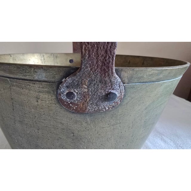Antique Heavy Thick Brass Jam Pan Cooking Pot With Forged Iron Handle For Sale - Image 9 of 11