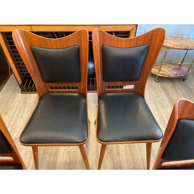 Italian Wooden Chairs in Leather and Brass, 1950s, Set of 6 For Sale - Image 9 of 18