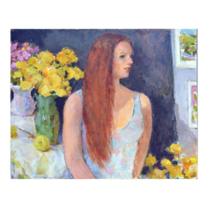 Vintage Portrait of Red Headed Woman With Yellow Roses by Patricia Emrich Gillfillan
