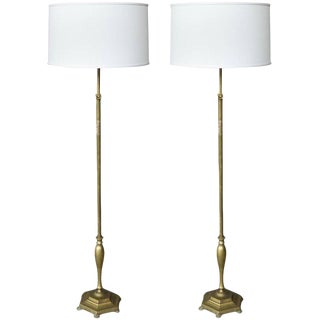 Pair of 1940's French Brass Floor Lamps For Sale