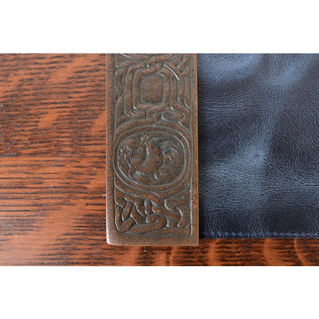 Tiffany Studios New York Zodiac Bronze Blotter Ends With Leather Desk Blotter For Sale - Image 9 of 14