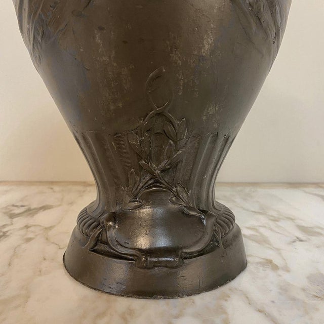 French Belle Époque Pewter Vase With Laurel Garland For Sale - Image 10 of 12