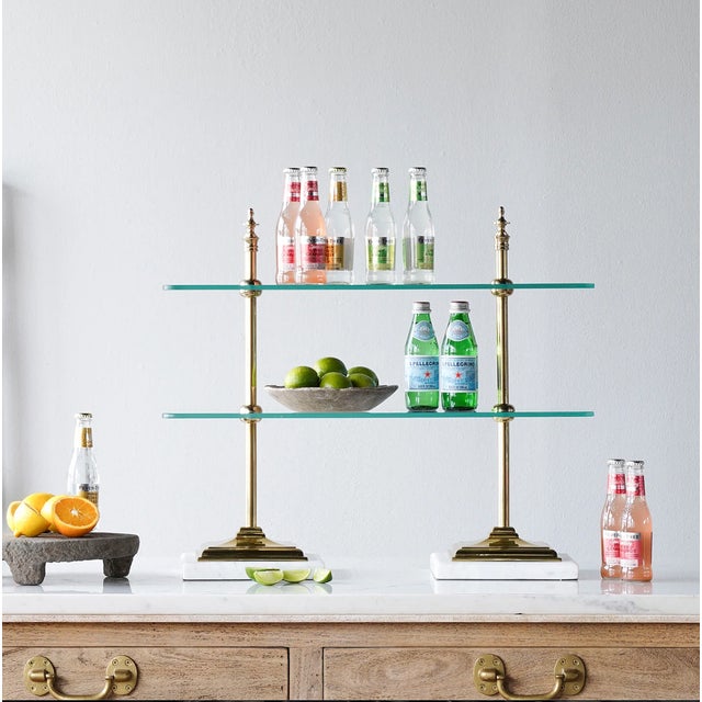 English Matthew Izzo Home Brass Bistro Etagere With Glass Shelves and Marble Base For Sale - Image 3 of 4