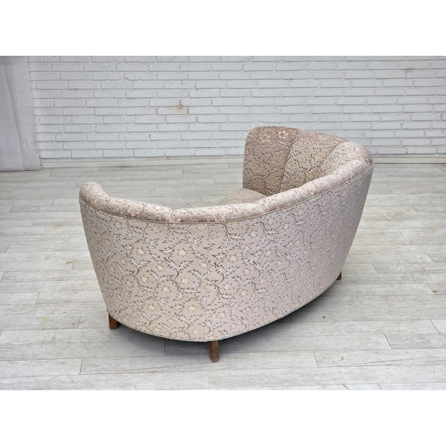 Danish 2-Seater Banana Sofa in Light Green-Gray Furniture Velour, 1970s For Sale - Image 15 of 18