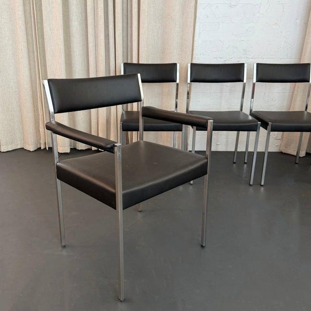 1960s Minimalist Leather Dining Chairs by Ernst Lauclair for Girsberger, Switzerland For Sale - Image 9 of 14