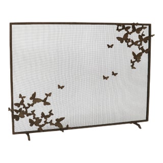 Warm Black Butterfly Fireplace Screen Lighter Version For Sale