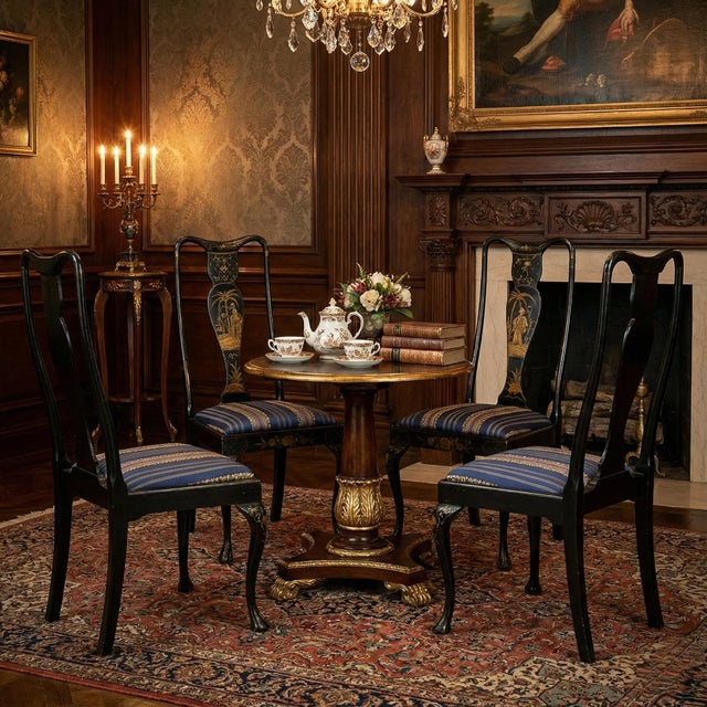 Early 20th-C. Hand Painted English Queen Anne Style Chinoiserie Dining Chairs - Set of 4 For Sale In Atlanta - Image 6 of 7