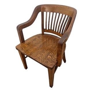 Antique Library Bankers Chair American Quarter Sawn Oak Figured Wood Grain For Sale