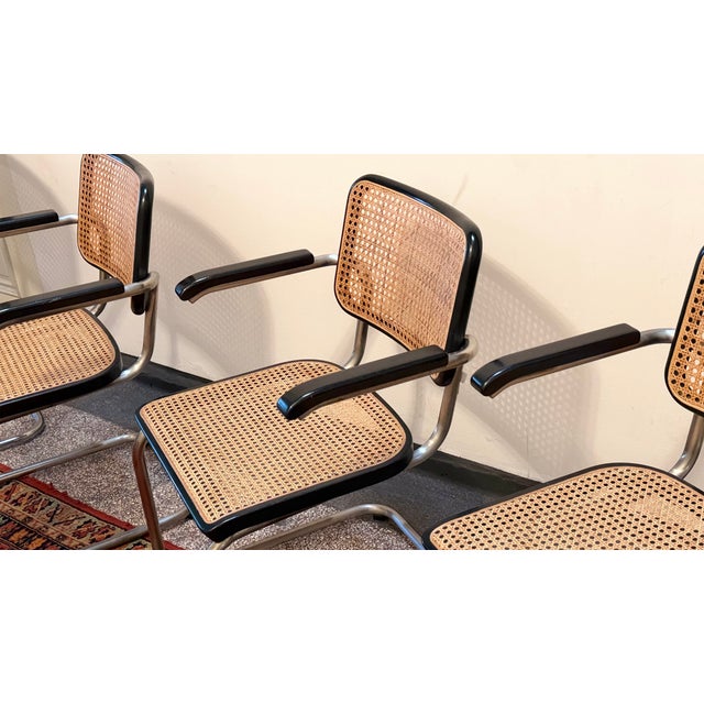Model S64 Dining Chair with Woven Cane and Black Wood Frame by Marcel Breuer for Thonet, 1999, Set of 4 For Sale - Image 6 of 18
