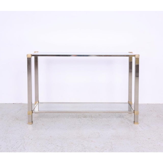 Hollywood Regency Vintage Glass and Metal Console Table by Pierre Vandel, 1970s For Sale - Image 3 of 12
