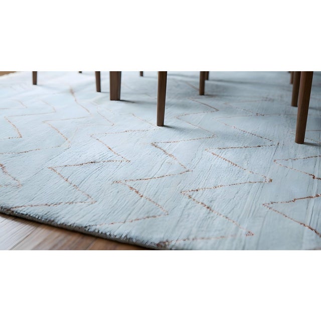 9x12 Blue Hand-Knotted Wool Chevron Gridwork Tribal Modern Carpet Rug For Sale - Image 13 of 15