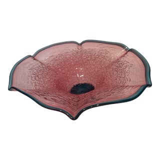 Young & Constantin Pink and Blue Crackle Glass Art Bowl For Sale