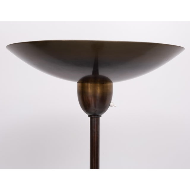 Very nice Art Deco Floor lamp .Bronze colored Brass . Up-lighter . 2 large E27 bulbs needed . very good condition .no...