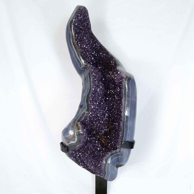 Amethyst Crystal Cluster on Stand (Uruguay #H0188) Video available upon request Features a fantastic thick Agate edge and...