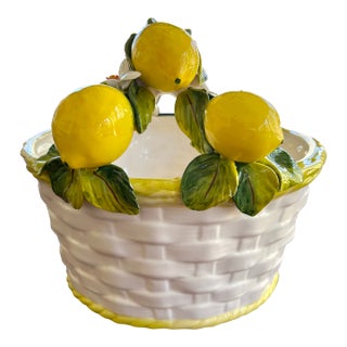 Vintage Italian Porcelain Basket With Lemons For Sale
