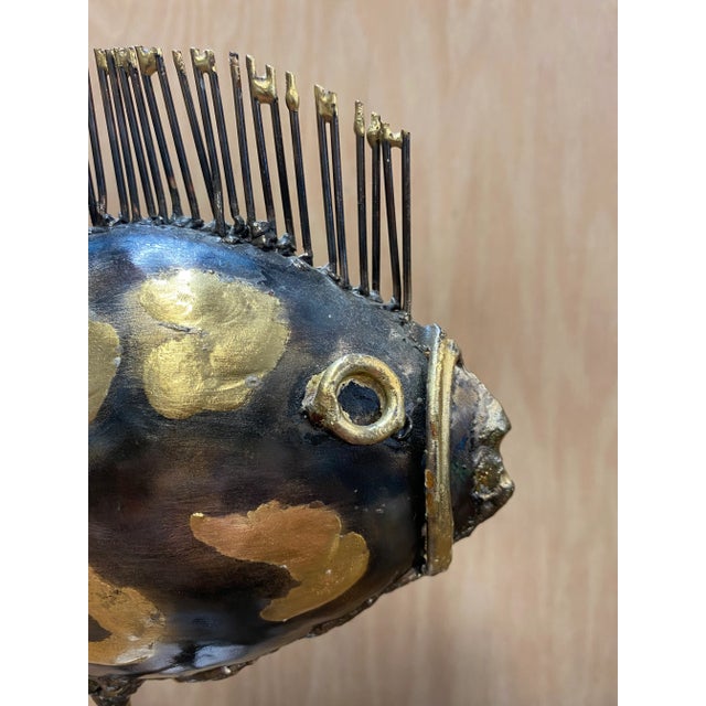 Vintage Brutalist Brass and Metal Fish Sculpture For Sale - Image 4 of 9